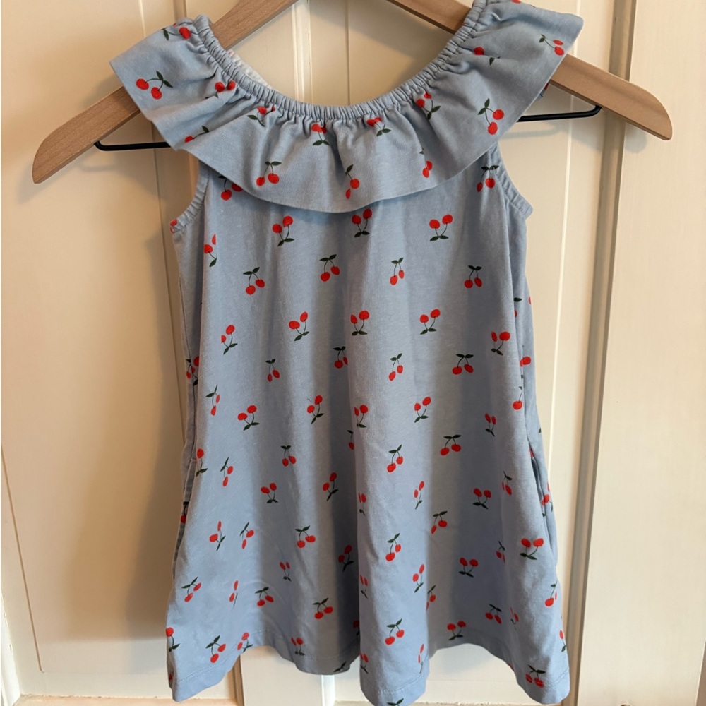 Hanna Andersson Light Blue Cherry Ruffle Swing Dress with Pockets Size 4T